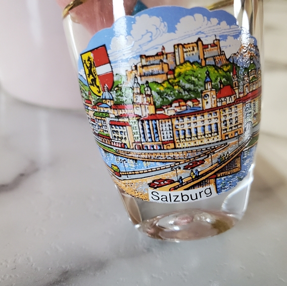 Salzburg Austria with City and Bridge Vintage Shot Glass with Gold Rim - Picture 7 of 9